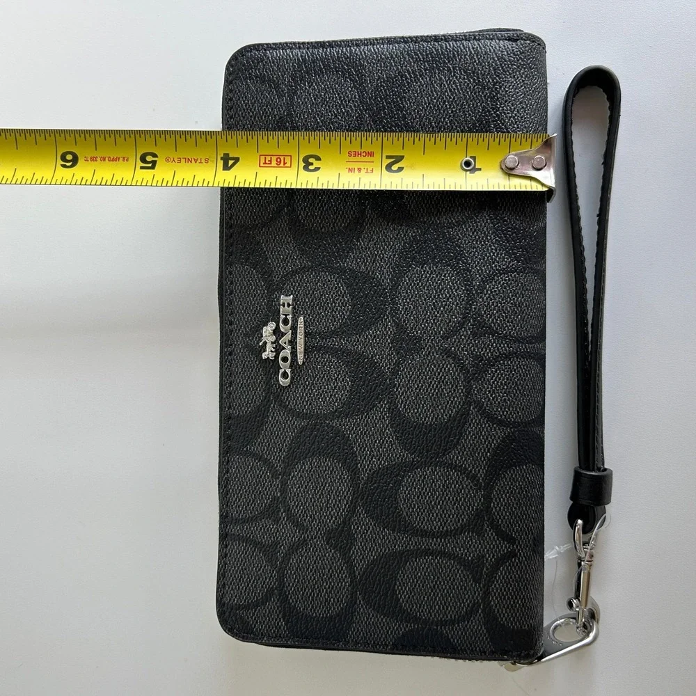Coach Long Zip Around Wallet Graphite/Black Signature Canvas C4452 Like New